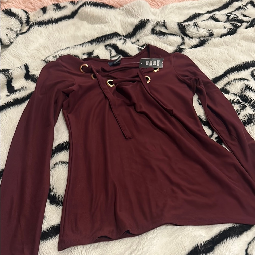 Elegant Burgundy Lace-Up Women's Top